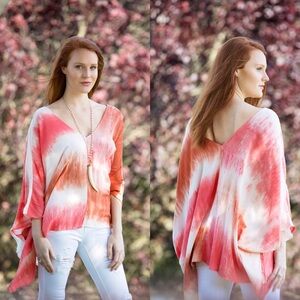 Lovestich Top Like New flowy boutique tunic top peach mixed print v neck shirt